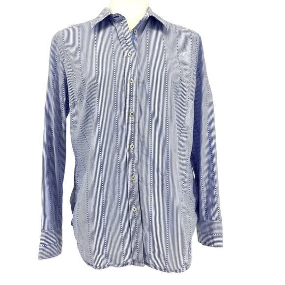 Talbots Tops - Talbots blue white cotton pinstripe women's button collared shirt blouse (M)